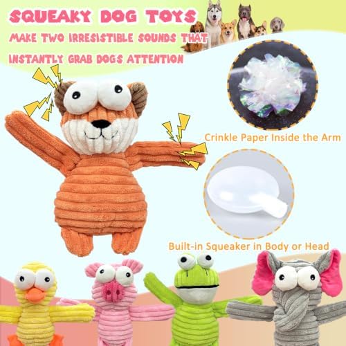 MRSOHRET 5 Pack Dog Toys, Durable Dog Squeaky Crinkle Plush, Puppy Toys - Image 3