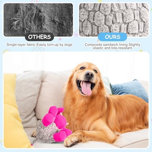 Stuffed Dog Squeak Toys, Tough Crinkle Stuffed Animal Squeaky Interactive Toys, Dog Chew Toys for Puppy, Small, Middle, Plush Chew Toys Pink Donkey - Image 6