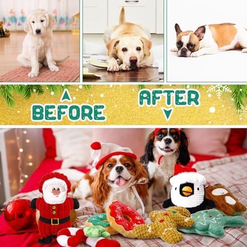 8 Pack Christmas Dog Toys Durable Squeaky Dog Toys for Puppy Christmas Interactive Stuffed Animal Plush Chew Toys with Squeaker for Small Medium Large Dogs Teeth Cleaning - Image 4