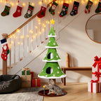 59 Inches Cat Christmas Tree with 2 Houses, Cat Tree Tower for Christmas, Kitty Friendly Christmas Tree with Sisal Scratching Post & Toy Ball, Tower for Indoor Cat – Green & White - Image 5