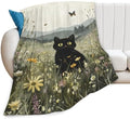 Black Cat Blanket Floral Wildflower Kitten Throw Blankets Gifts for Girls Boys Kids Cat Lover Soft Cozy Fleece Plush for Couch Sofa Bed 80"x60" by Unknown