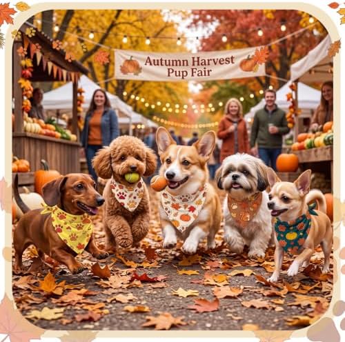 Preboun 50 Pcs Fall Paw Print Dog Bandanas Bulk, Autumn Thanksgiving Party - Image 2