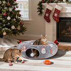 Cat Tunnel Christmas Tree Skirt, Plush Donut Bed for Cats, Grey - Image 7