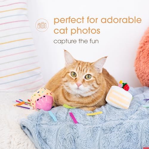 Pearhead Happy Birthday Cake Cat Toy Set, Stuffed Birthday Cake and Cupcake Cat Toys with Catnip and Squeakers, Interactive Fun Kitten Toys, Pet Owner Pet Birthday Gift, Ideal for Cat Lovers, Set of 2 - Image 4