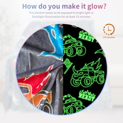 COMFAR Truck Blanket for Boys, Glow in The Dark Blanket for Kids/Toddler/Baby, Soft Fleece Blankets and Throw, Birthday 40"x 60" - Image 3