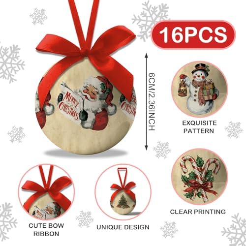 Vintage Christmas Decor 16Pcs - Vintage Christmas Ornaments Tree Decorations Hanging Balls, Classic Decorations Ball 2.36 Inch for Xmas Tree Party Home Holiday - Image 2