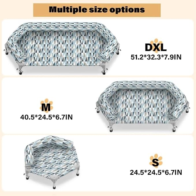Elevated Dog Bed with Bolster, Raised Cooling Orthopedic Dogs Cot X-Large | Hexagon Outdoor Dog Bed with Metal Frame for Up to 130 lbs, Portable Dog Hammock for Patio Camping, Breathable Off the Ground