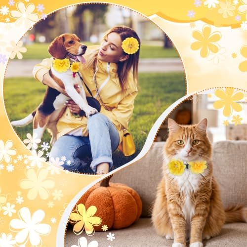 Hoteam 50 Pcs Dog Collar Flowers Bows Accessories, Yellow - Image 3