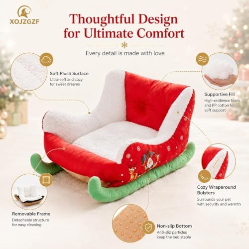 Christmas Santa Sleigh Dog Bed Washable Plush Sofa Beds for Cats and Pets - Image 4