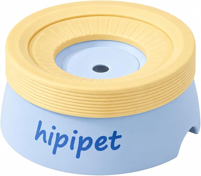 Dog Water Bowl No Spill with Floating Disk,Floating Pet Water Bowl for Dogs and Cats, for Travel and Home (Blue+Yellow(600ml))
