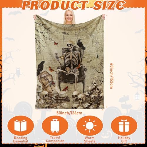 Breling Halloween Ghost Skeleton Flannel Throw Blanket 60"x50" Fuzzy Couch - Image 3