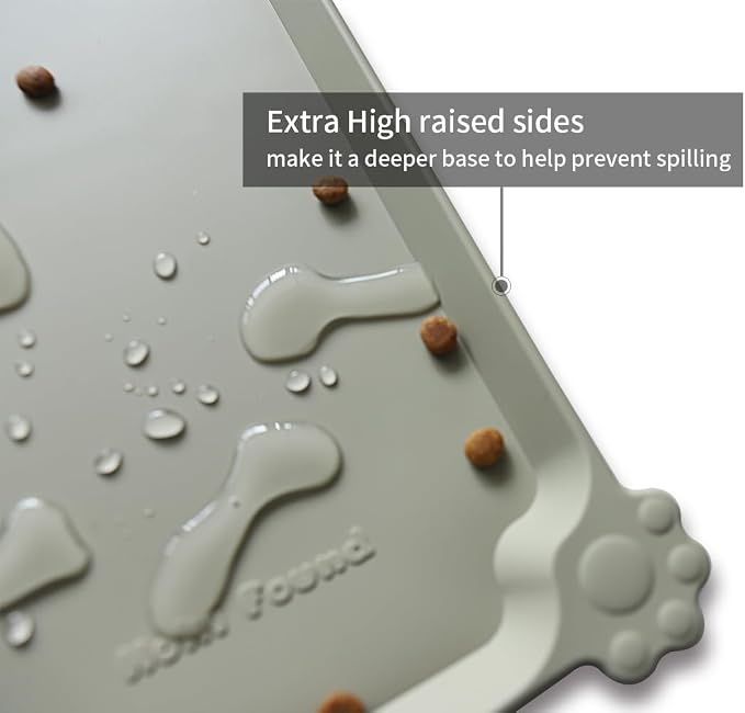Hoki Found L Silicone Non Slip Pet Dog Cat Bowl Mats - Placemat - Feeding Mat - Waterproof - For Carpet - Cream Green