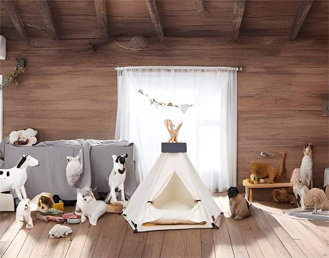 Scnbom Pet Teepee Dog & Puppy Cat Tents Tipi Bed Portable Houses | with Thick Cushion for Pets Up to 20lbs