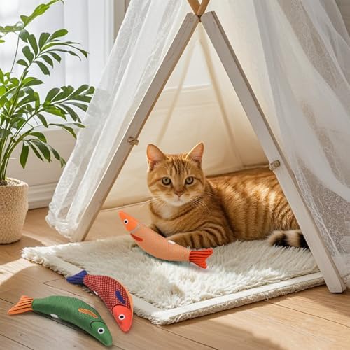 AUSCAT Cat Catnip Toys, 3PCS Catnip Fish Toy for Cats, Cat Kicker Toys with Crinkle Sound, Interactive Plush Soft Cat Toys for Indoor Cats and Kittens - Image 6