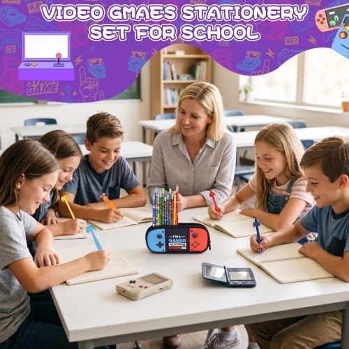 Ulema 85Pcs Video Game Stationery Set Gifts for Boys Girls Birthday Gifts and Classroom Rewards Office Supplies with Multi-Coloe Pens, Pencils, Erasers, Sticky Notes etc. - Image 6