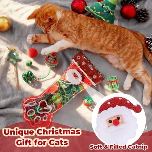 Shappy 1 Set 10 Pcs Christmas Cat Stocking Toys with Cat Sticks Shaped Santa, Xmas Tree, Yarn Balls, Toy Mouse, Paw Shaped Xmas Stocking Pet Set, Interactive Pet Gifts - Image 4