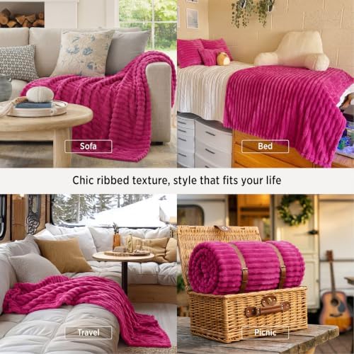 Bedsure Soft Twin Blanket for Bed Decor Gifts Hot Pink 60"x80" - Image 4