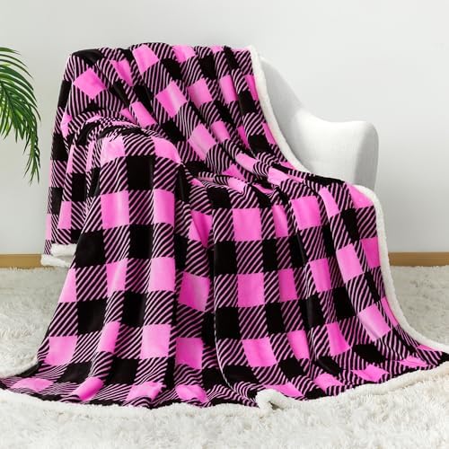 Touchat Sherpa Plaid Twin Blanket 60" X 70", Fuzzy Fluffy Soft Cozy Throw Blanket, Twin Size Plush Fleece Flannel Plush Microfiber Blanket for Couch Bed Sofa (Rosepink) - Image 2