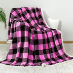 Touchat Sherpa Plaid Twin Blanket 60" X 70", Fuzzy Fluffy Soft Cozy Throw Blanket, Twin Size Plush Fleece Flannel Plush Microfiber Blanket for Couch Bed Sofa (Rosepink) - Image 2