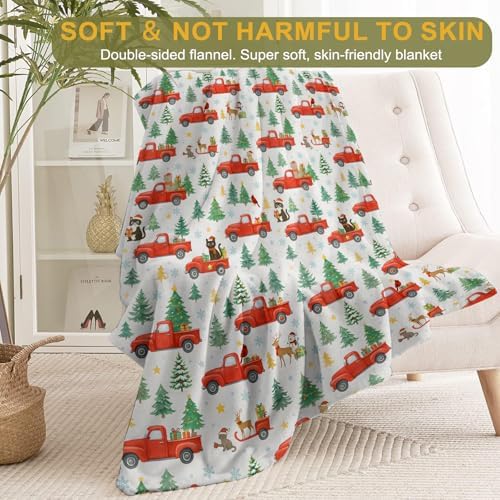 Christmas Decorative Throw Blanket, Red Truck Tree Cat Reindeer Print Decoration, Flannel Winter Blankets for Couch Bed Sofa, Holiday Home Decor, Xmas Festival Gifts Kids Adults 60x80 Inch - Image 2