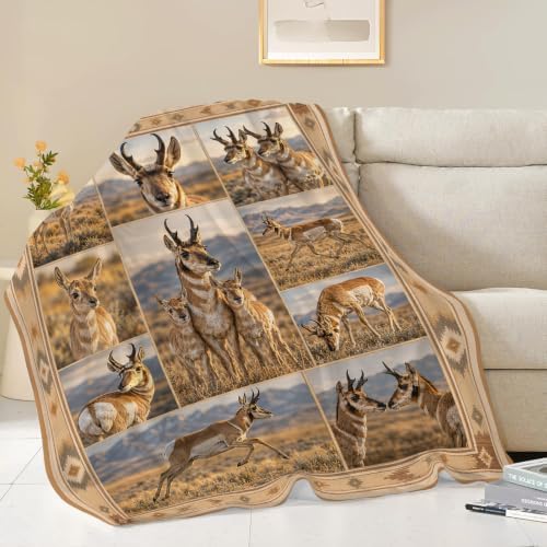 Pronghorn Blanket, Wildlife Throw Gifts for Adults Kids 80"X60" - Image 2