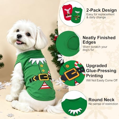 BINGPET 2PCS Dog Christmas Outfit, Soft Cotton Puppy Shirt, Santa Costume - Image 5