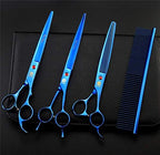 Purple Dragon 8 inch Dog Grooming Scissors Set with Anti-Shock Bag - Blue | Japanese 440C Steel Pet Grooming Shears, Comfortable Grip, Includes Curved, Straight & Thinning Scissors with Silencer