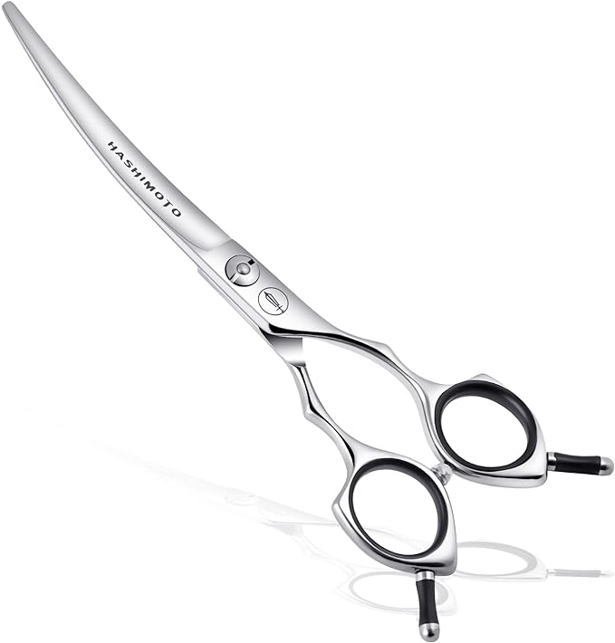 HASHIMOTO Curved Dog Grooming Scissors, 6.5 inch, Trimming Face and Paws. | Sharp, lightweight, 440C Stainless Steel, 30 Degree of Curved Blade