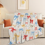 Colorful Bow Throw Blanket Cute Ribbon Pattern Gifts 50''X60'' - Image 5