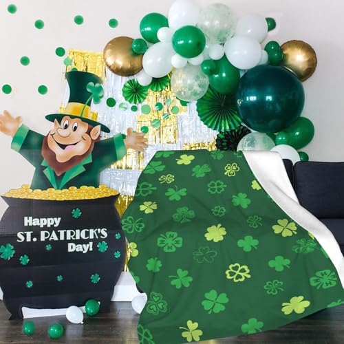 Happy Saint Patrick's Day Green Clover Throw Blanket, Shamrocks Lucky Irish Soft Cozy Blanket, Lightweight Warm Flannel Fleece Blanket for Sofa Bed Couch Chair 40" x 50" - Image 2