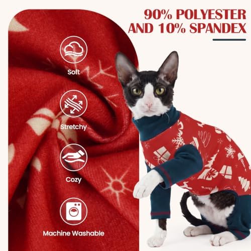 DENTRUN Cat Christmas Onesie, Soft Fleece Recovery Suit Pajamas for Cats - Image 5