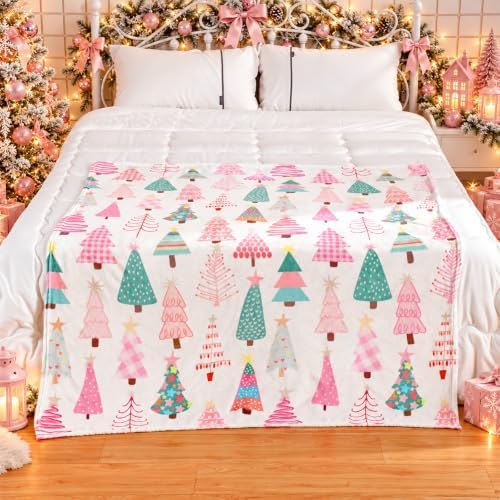 Fuweave Pink Christmas Tree Throw Blanket 50 x 60 Inches Christmas Blanket - Image 5
