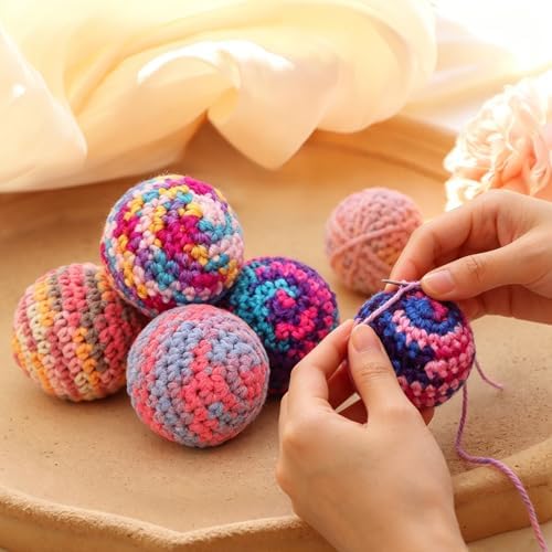 Colorfull Cats Ball Toy with Bell Inside, Hand-Knitted Woolen Yarn Cat Ball - Image 2