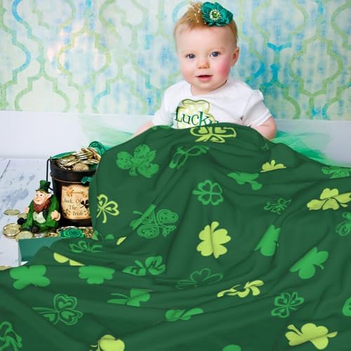 Happy Saint Patrick's Day Green Clover Throw Blanket, Shamrocks Lucky Irish Soft Cozy Blanket, Lightweight Warm Flannel Fleece Blanket for Sofa Bed Couch Chair 40" x 50" - Image 5