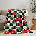 Cherry Blanket for Girls Women Adults Kids Soft Cozy Fleece Fruit Buffalo Plaid Preppy Gifts Throw Blankets Warm Flannel Plush Lightweight Decor for Couch Bed Sofa 60"X50" - Image 4