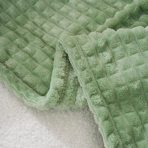 Puncuntex Fleece Throw Blanket Sage Green 50"×60" with Square Grid Design - Image 6