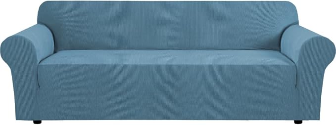 H.VERSAILTEX Stretch Couch Covers for Sofa 1 Piece Slipcovers for Couch and Sofas 3 Seater Couch Cover Feature Thick Checked Jacquard Fabric with Elastic Bottom(Large Sofa 90"-100" Wide, Storm Blue)
