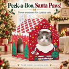 Christmas Cardboard Cat House for Indoor Cats with Scratcher Pad, Xmas House Holiday Hideout Decorations - Image 4