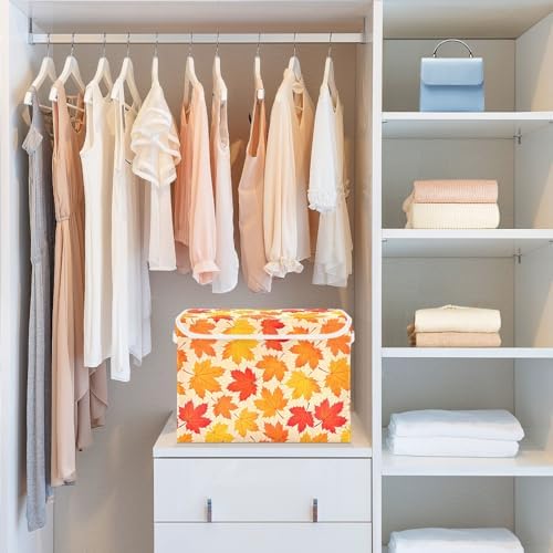 Bolaz Storage Bins with Lids and Handles, Autumn Maple Leaf Yellow Fallen Leaves Storage Box Storage Basket with Cover Collapsible Organizer Containers for Home Closet, Shelves - Image 6