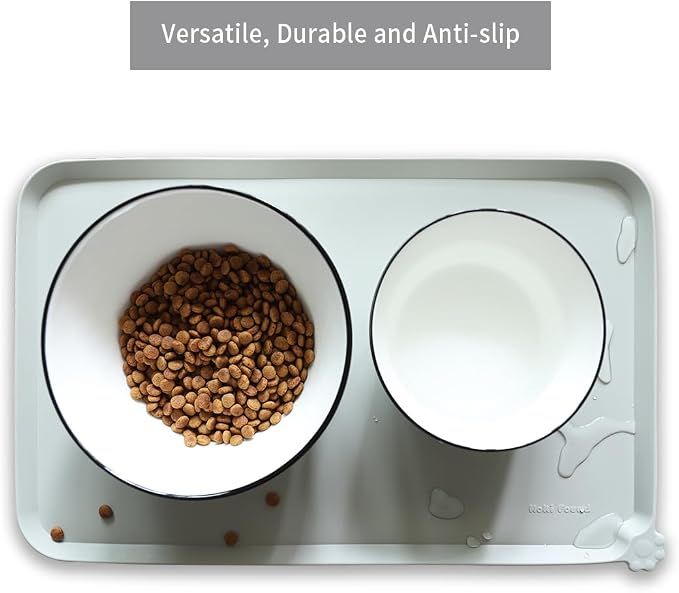 Hoki Found Silicone Pet Food Tray - High-Lips Dog Cat Bowl Mats - Waterproof Dog Cat Food Mats - Battleship