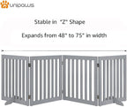 unipaws 24”H Free Standing Pet Gate for Dog Cat, 80”Wide Wooden Dog Gates | Foldable Pet Fence for Doorway, Stairs, Step, Expandable Doggy Barrier, Indoor Use