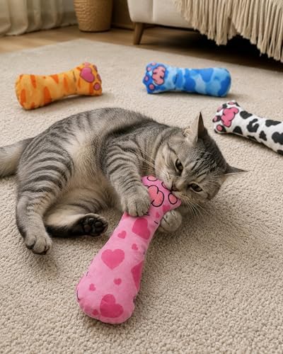 PET SHOW 4 Pack Cat Kicker Toys with Catnip Crinkle Sound Cat Toy Random Assorsted Stuffed Plush Kittens Paw Shape Natural Interactive Toys for Indoor Cats - Image 5