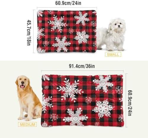 Dog Bed Mat Snowflakes Buffalo Plaid Washable Anti Slip Bottom Comfy Kennel Pad Cat Crate Mat Dog Pet Pad 18 x 24 Inches - Image 2