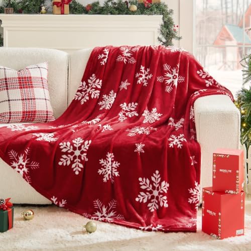 BEDELITE Christmas Twin Blanket for Decor & Gift, Red Snowflake, 60"x80" by BEDELITE