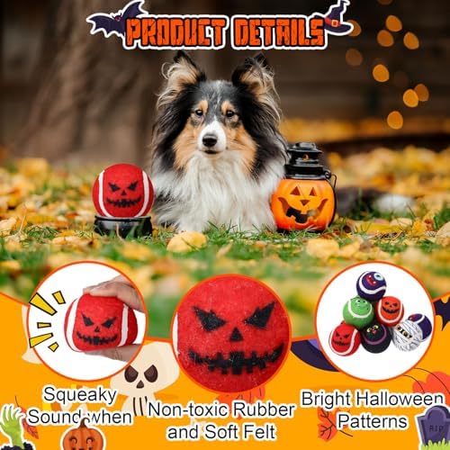 Civaner 36 Pcs Halloween Dog Toys Bulk, 2.5 Inch Squeaky Tennis Balls Gifts - Image 3