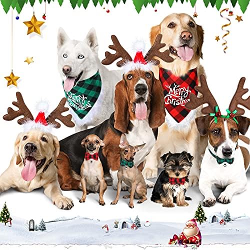 Frienda 6 Pcs Dog Christmas Reindeer Antler Bandana,Cute Style,Red, Green - Image 7