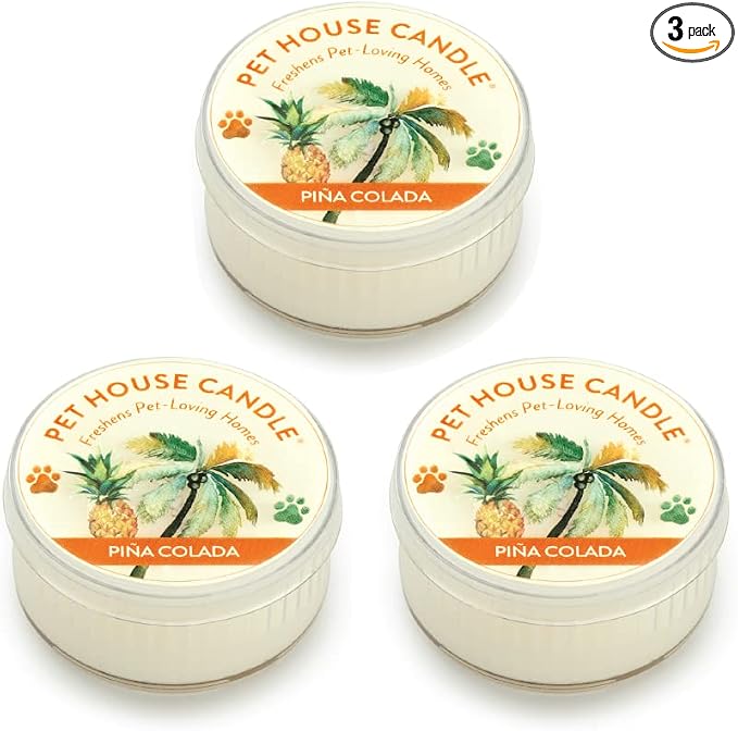 Pet House Mini Candles for Pet Odor Made with Natural Soy Wax, Plant Based, Dog and Cat Friendly Scented Candles, Pina Colada Pack of 3
