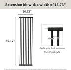 Lumizone Extra Tall Cat Gate Extension Kit 55.12" High 16.73" Wide Black | Tall Pet Gate Dog Gate for Doorway Hallway Stairs Pressure Mounted Extra Wide 1.37" Gap No Drilling