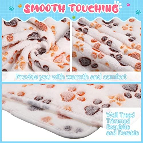 Tatuo 4 Pcs Fleece Dog Blanket for Puppy Cat, Cream, 41 x 30 in, Paw - Image 4