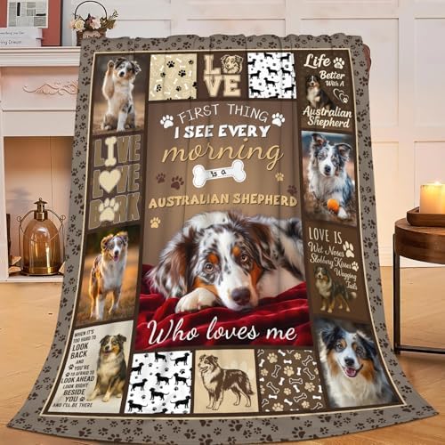 Australian Shepherd Blanket for Girls Women Boys Men Adults Kids Soft Cozy Fleece Aussie Dog Pet Throw Blankets Gifts Warm Flannel Plush Lightweight Decor for Couch Bed Sofa 80"X60" by Unknown